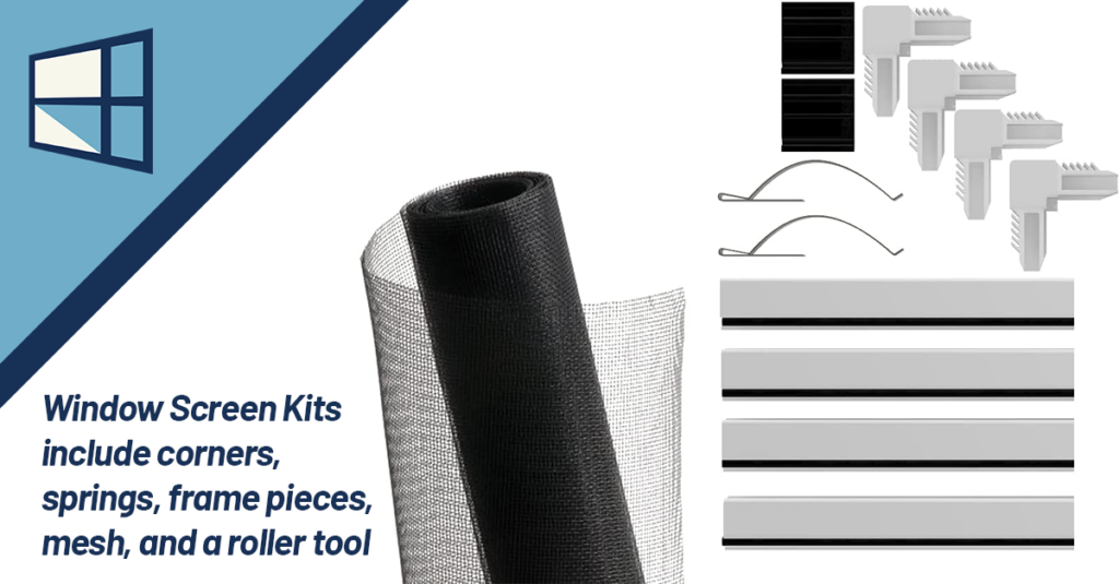 Window Screen Kits include all components needed to repair your window screens or fix existing screens.