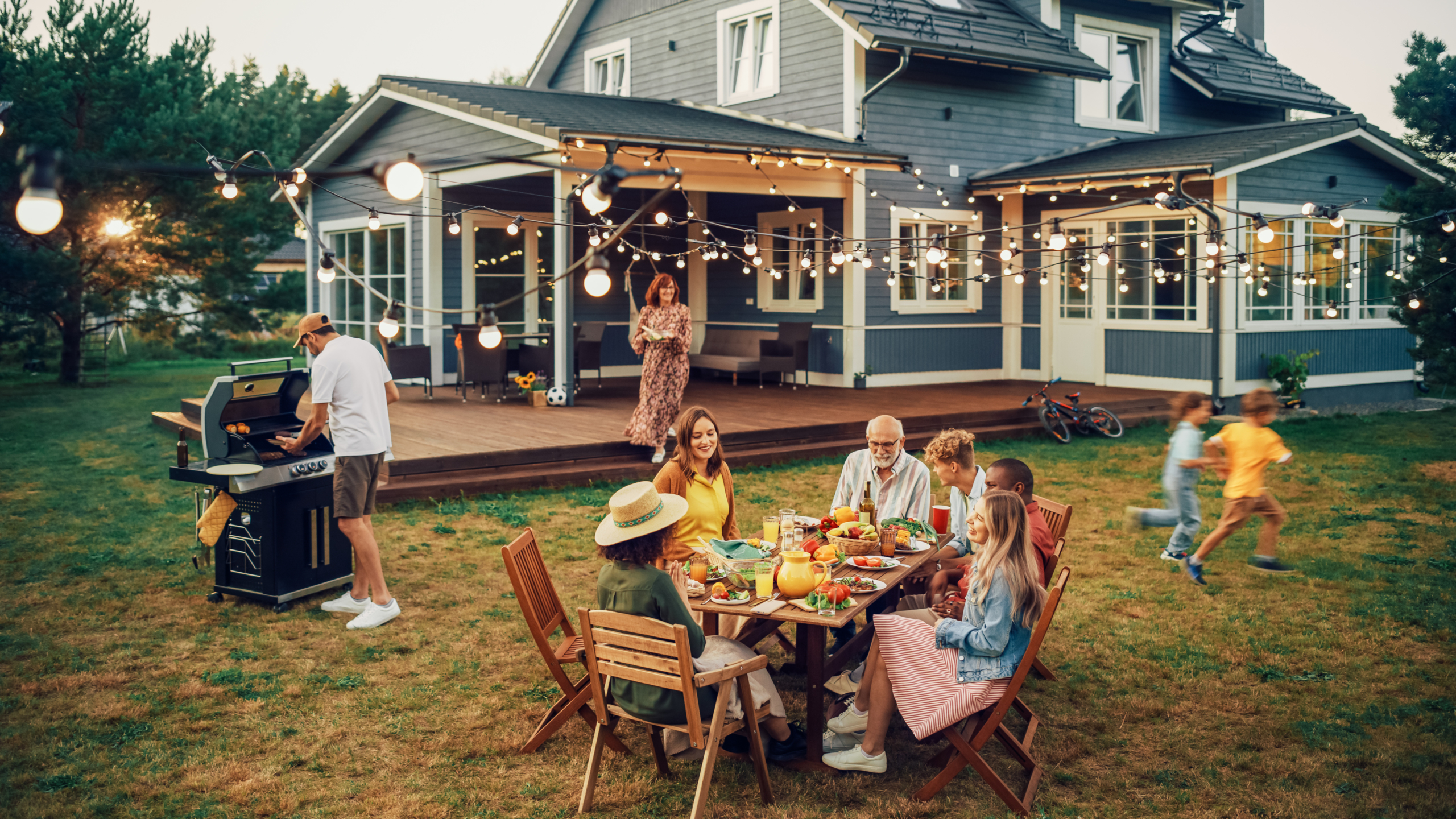 Celebrating outside at home with friends and family on Memorial Day weekend